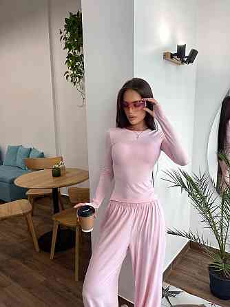 Женский базовый прогулочный костюм двойка: лонгслив и штаны турецкая вискоза Барби, 42/46 Одесса