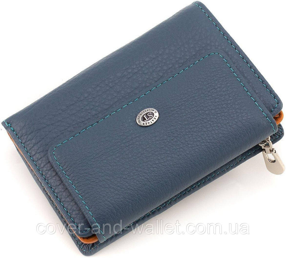 Кожаный женский кошелек среднего размера в синем цвете на магните ST 313 Киев - изображение 2