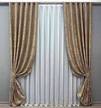 Комплект готовых штор VR-Textil Жаккард Sultan YL № 1207ш Капучино 150х270 см 2 шт (33-0042) Киев