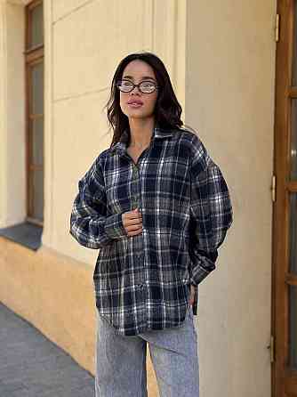 Женская теплая рубашка свободного кроя в клетку турецкая байка Серый, 46/48 Одесса