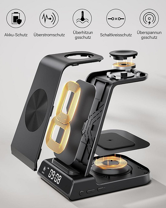 Беспроводная зарядная станция 3в1 для iPhone 16/15/14/13/12 Pro, Apple Watch AirPods Pro/4/3/2 быстрая зарядка Киев - изображение 5