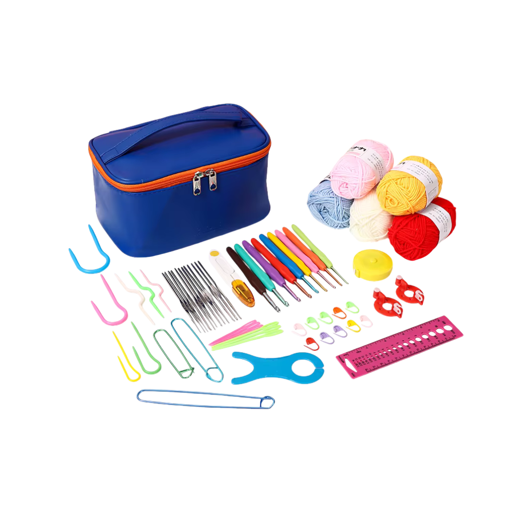 Набір для в'язання гачком із пряжею та аксесуарами в косметичці, синій колір Кам'янець-Подільський - фото 1