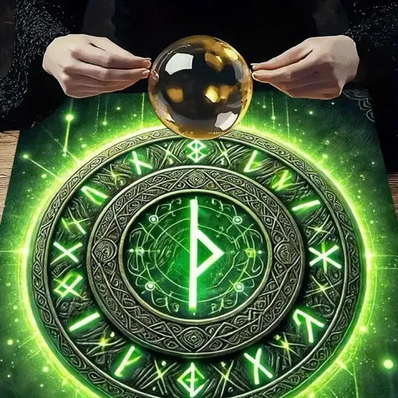 Скатертина для Таро й рун 75×75 см – магічний зелений рунічний круг, вівтарний текстиль для ритуалів і ворожіння Київ