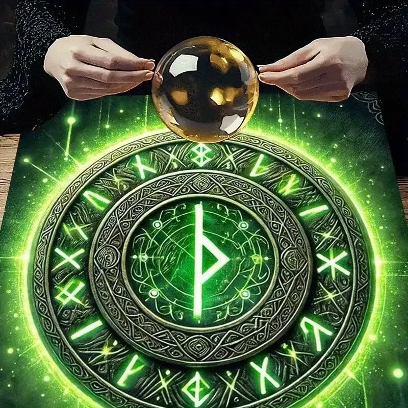 Скатерть для Таро и рун 75×75 см – магический зеленый рунический круг, алтарный текстиль для ритуалов и гадани Киев - изображение 3
