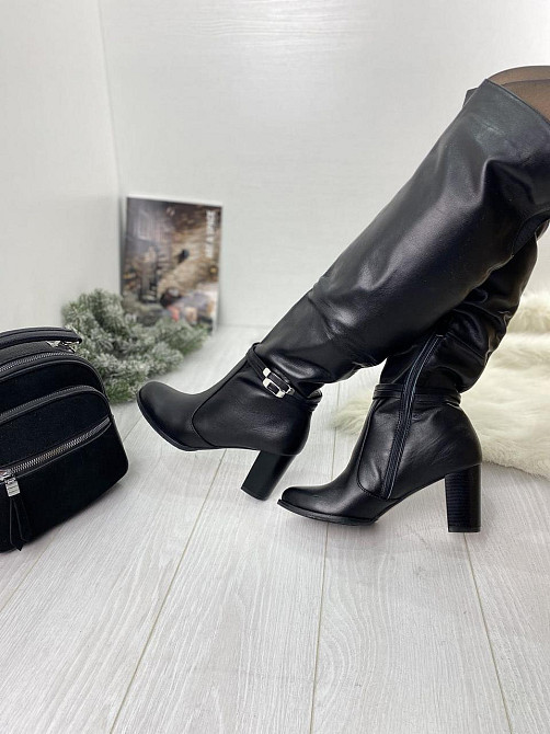 Kluchini Ботфорты женские KLUCHINI черные натуральная кожа высота 50 см обхват голени 36-39 см Коломия - фото 8