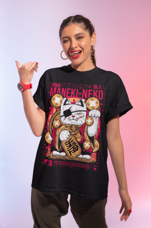 Футболка для хлопчика з аніме принтом Джапанесе Ладй Лукк Манекі оверсайз (зріст від 165 до 180) Чорний AnimeJ0749m Дніпро
