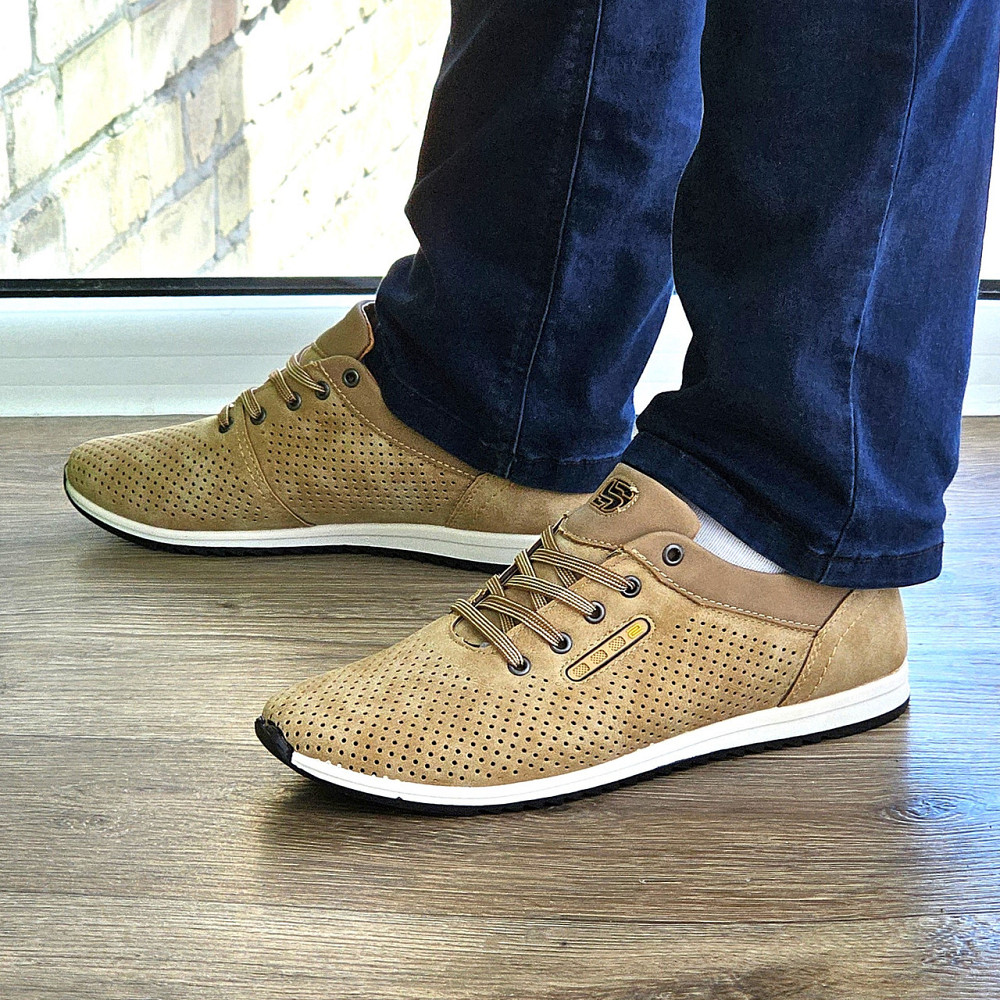 Мужские Мокасины Летние Бежевые Кроссовки Сеточка Коричневые Светлые (размеры: 40,41,42,43,44,45) - 207-4 Днепр - изображение 3