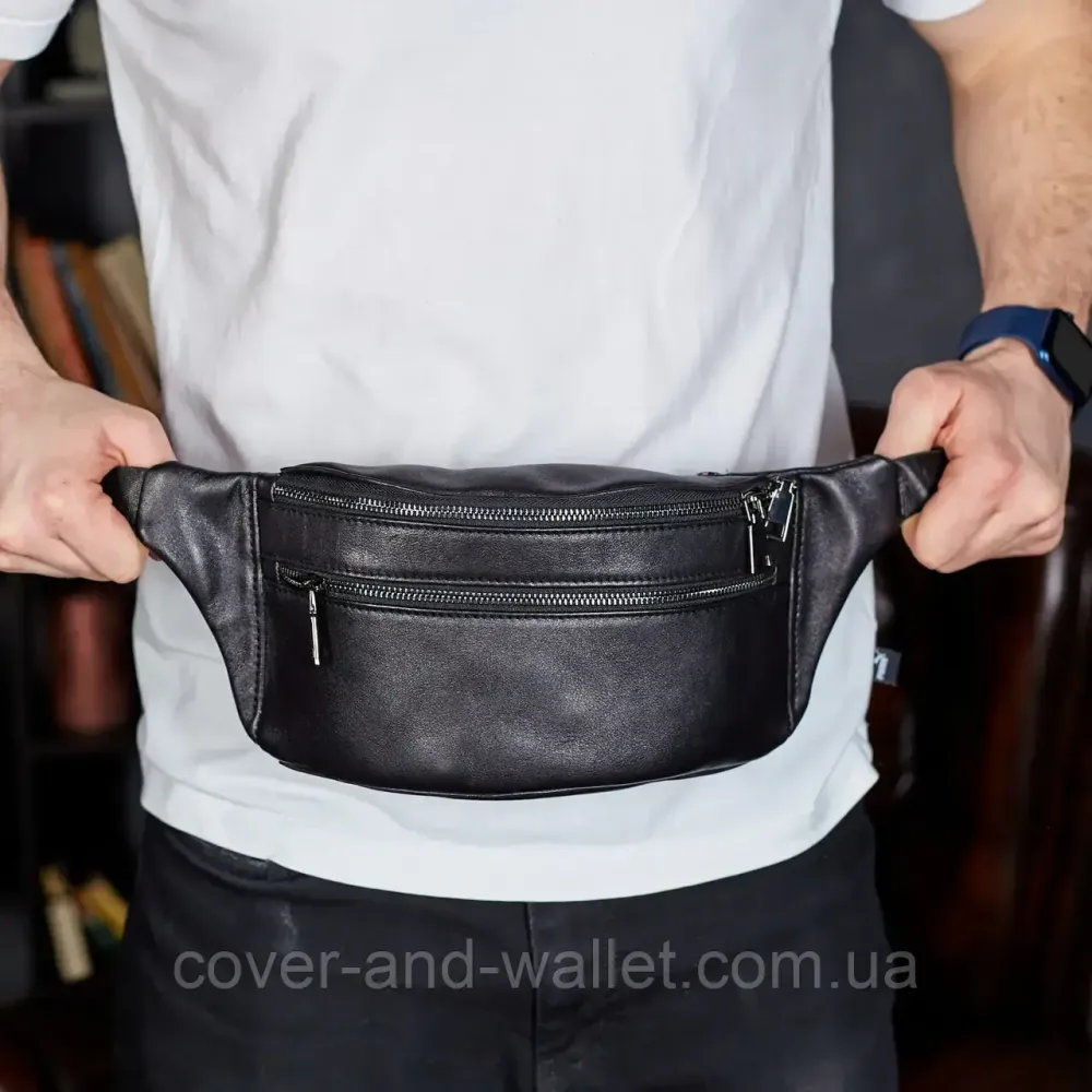 Черная мужская сумка-бананка из натуральной кожи гладкого типа Puos Киев - изображение 3