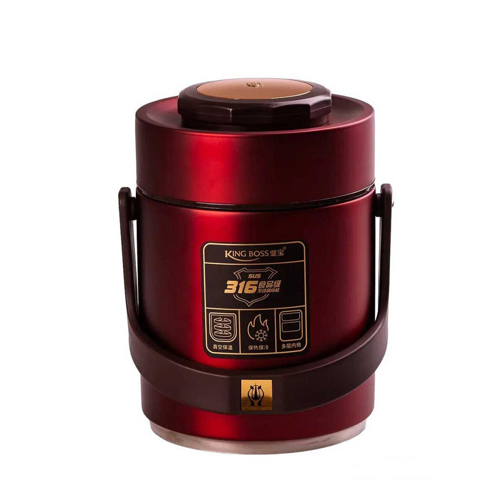 Термос для їжі з 2 контейнерами з нержавіючої сталі на 1.5 літра червоний HP156R Київ - фото 2