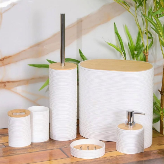 Набор аксессуаров 6в1 для ванной комнаты и душа, урна,дозатор для мыла, мыльница, стаканы,ёршик белый Каменец-Подольский