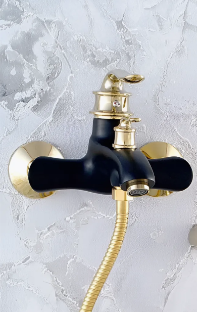 Змішувач для ванни/ душкабіни Zerix Z30219-6 литий короткий вилив чорний із золотом Чернівці - фото 3