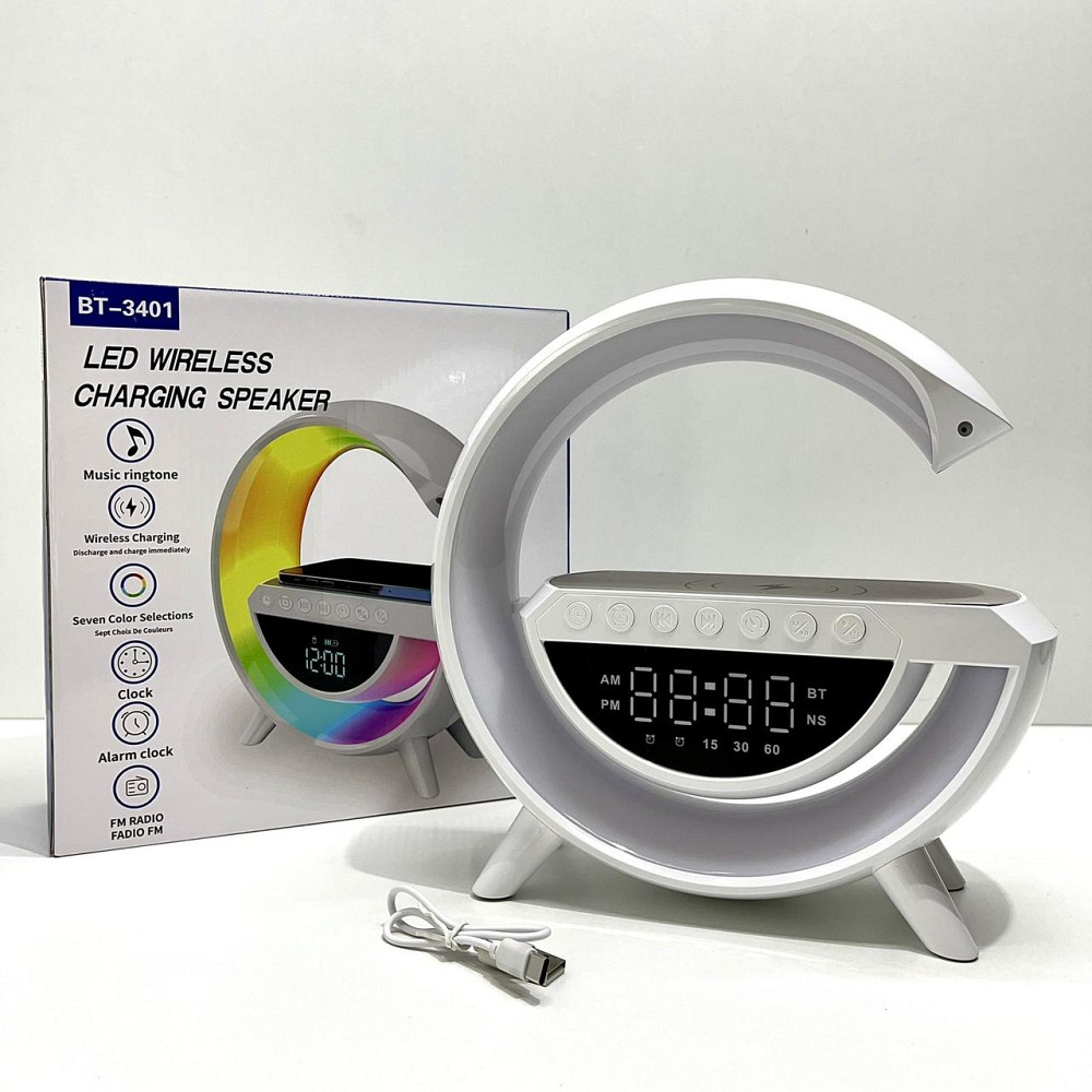 Колонка світильник з бездротовою зарядкою телефону та годинником Bluetooth 5.2 підтримка USB Type-C зміна режимів (C 65408) Чернігів - фото 5