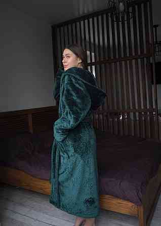 Женский махровый халат с капюшоном Изумрудный, XL/2XL Харьков