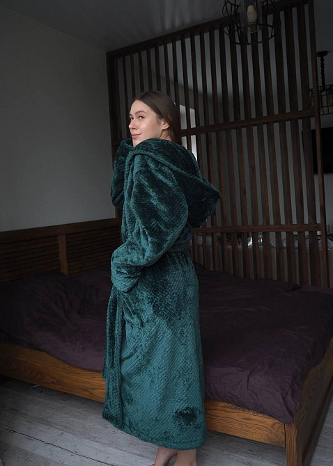 Жіночий махровий халат із капюшоном Смарагдовий, XL/2XL Харків - фото 1