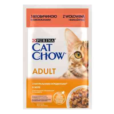 Вологий корм для кішок Purina Cat Chow Adult з яловичиною та баклажанами в желе 85г (7613036595025) Вінниця