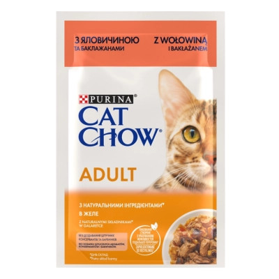 Влажный корм для кошек Purina Cat Chow Adult с говядиной и баклажанами в желе 85г (7613036595025) Винница - изображение 1