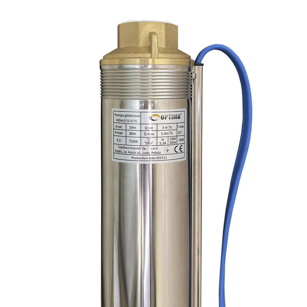 Насос свердловинний з підв. стійк. до піску OPTIMA 4SDm3/11 0.75 кВт 80м + пульт+кабель 1,5м NEW (000023190) Київ - фото 2