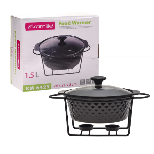 Марміт круглий 1,5л 24*21*8см кераміка скляна кришка + метал.підставка 6425 KAMILLE Житомир - фото 10