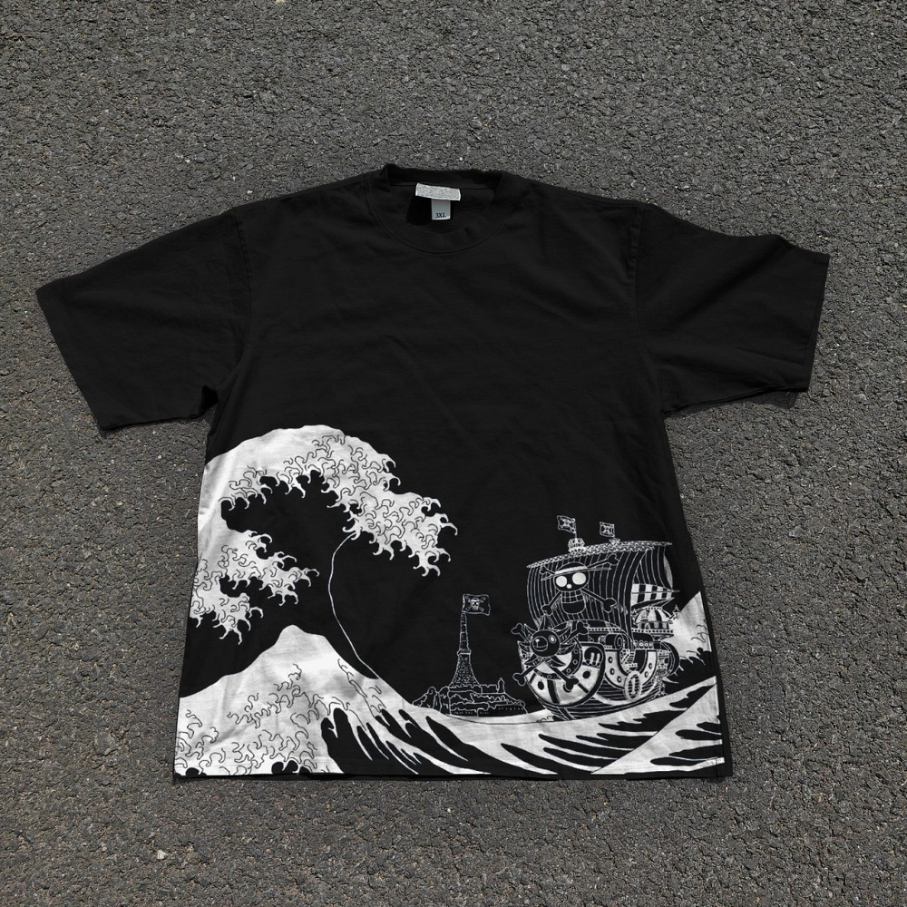 Футболка чоловіча з принтом аніме Ван Піс Схіп Греат Ваве оверсайз (S/M/L) Черний Дніпро - фото 7