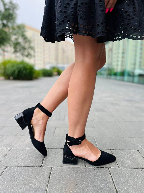 Meideli Чорні босоніжки літні жіночі на низьких підборах із закритим носком, з екозамші MEIDELI Коломыя - изображение 8