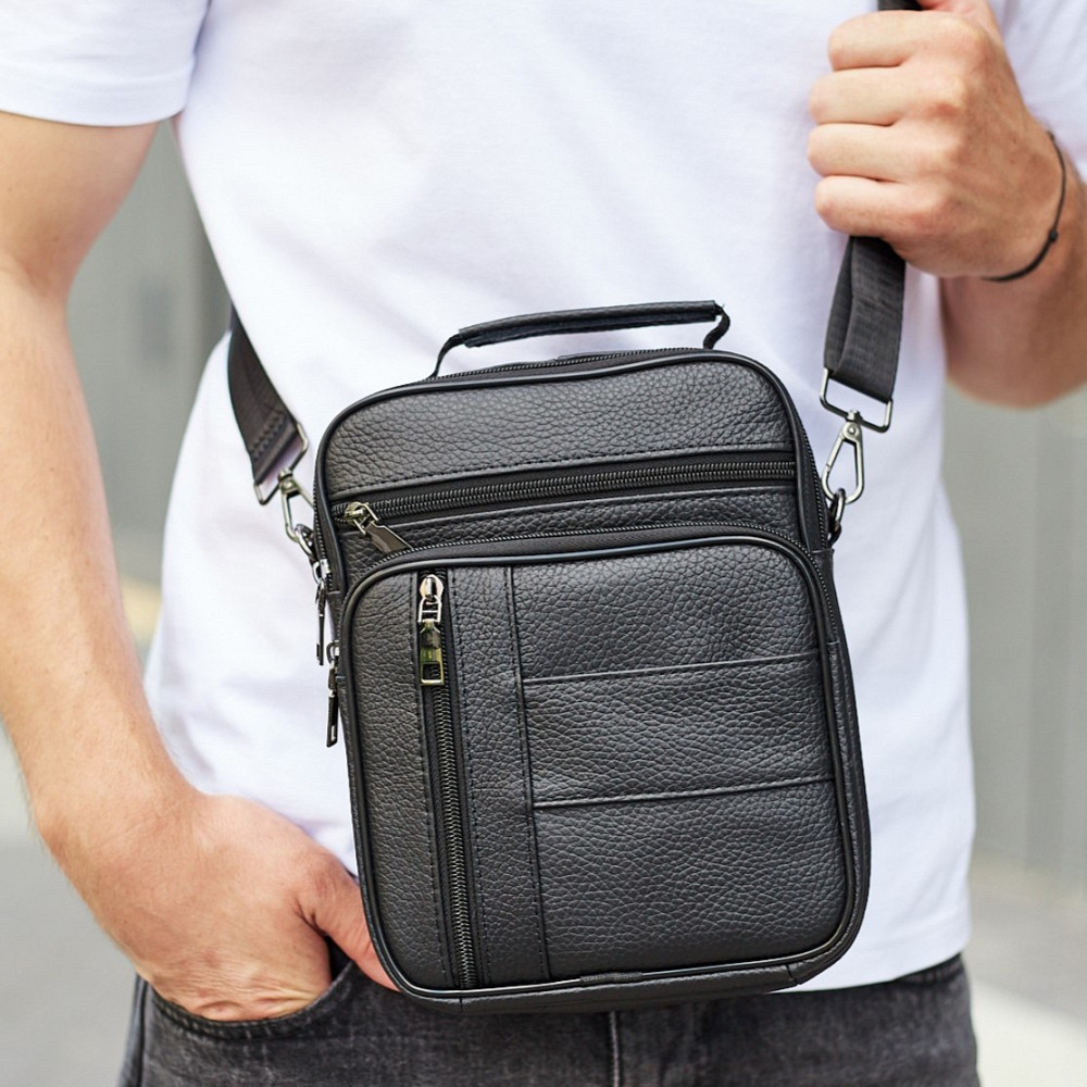 Чоловіча шкіряна сумка-барсетка 20х25х 5.5, месенджер через плече Bexhill BX-02103 чорний Кам'янське - фото 1