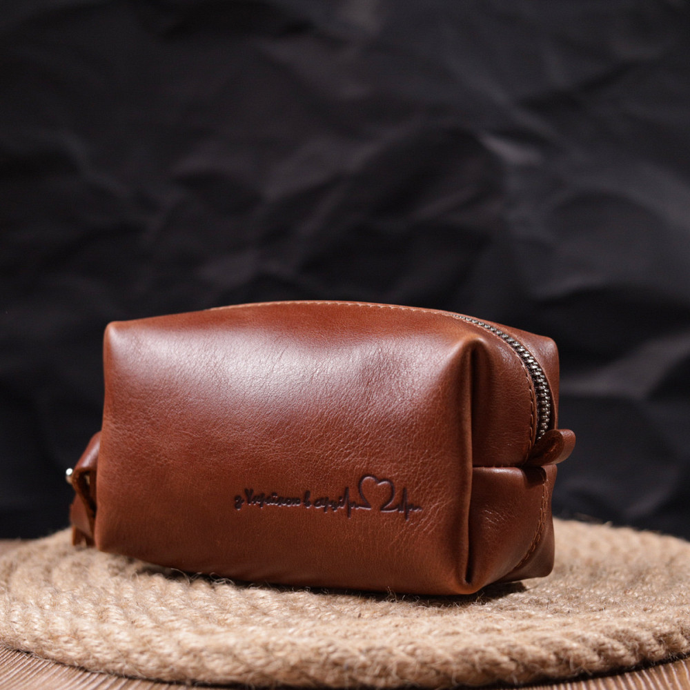 Косметичка не большого размера из гладкой кожи на молнии Сердце GRANDE PELLE 16762 Светло-коричневая Киев - изображение 1