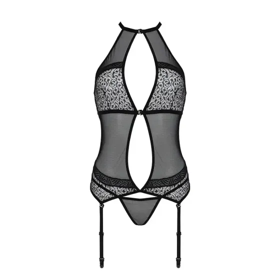 Корсет з пажами Passion SATARA CORSET XXL/XXXL black, стрінги, мереживо, застібки спереду та ззаду Львов