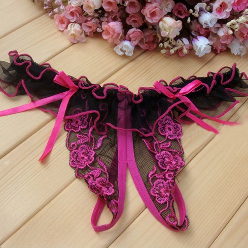 Трусики з розрізом еротичні колір чорний + розовий - розмір універсальний (на резинці) Київ - фото 1