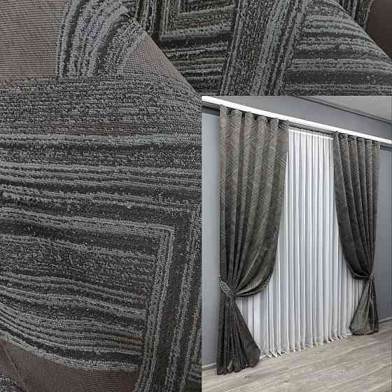 Комплект готовых штор VR-Textil Жаккард Mystery № 1621ш Серый с коричневым 150х290 см 2 шт (33-0543) Киев