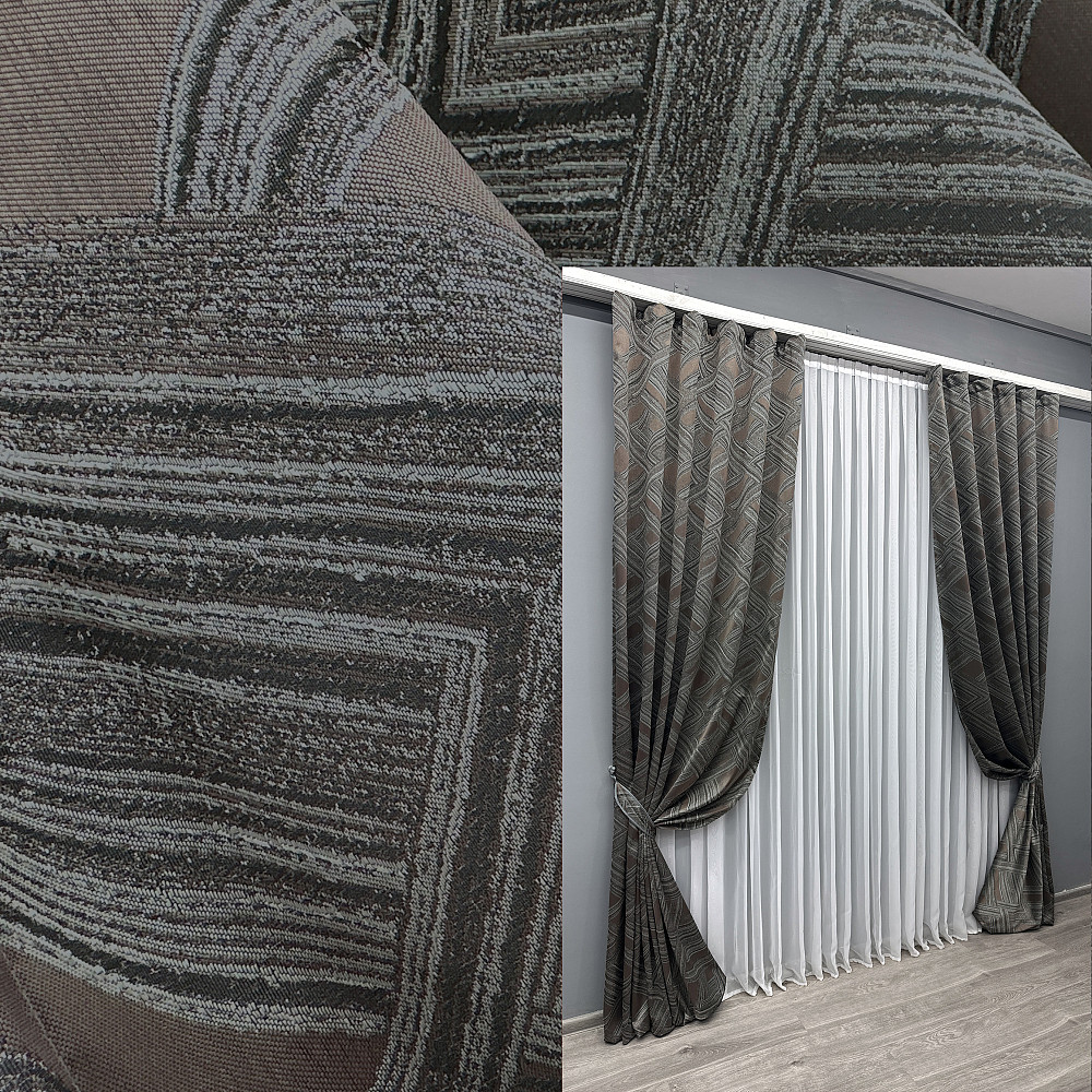 Комплект готовых штор VR-Textil Жаккард Mystery № 1621ш Серый с коричневым 150х290 см 2 шт (33-0543) Киев - изображение 1
