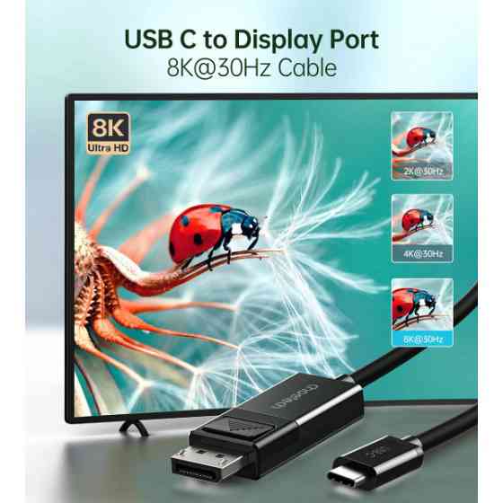 Кабель USB 3.1 Type-C M - DisplayPort M V1.4, Thunderbolt 3, 1.8m 4K@60Hz PVC, чорний Choetech (XCP-1803) Киев