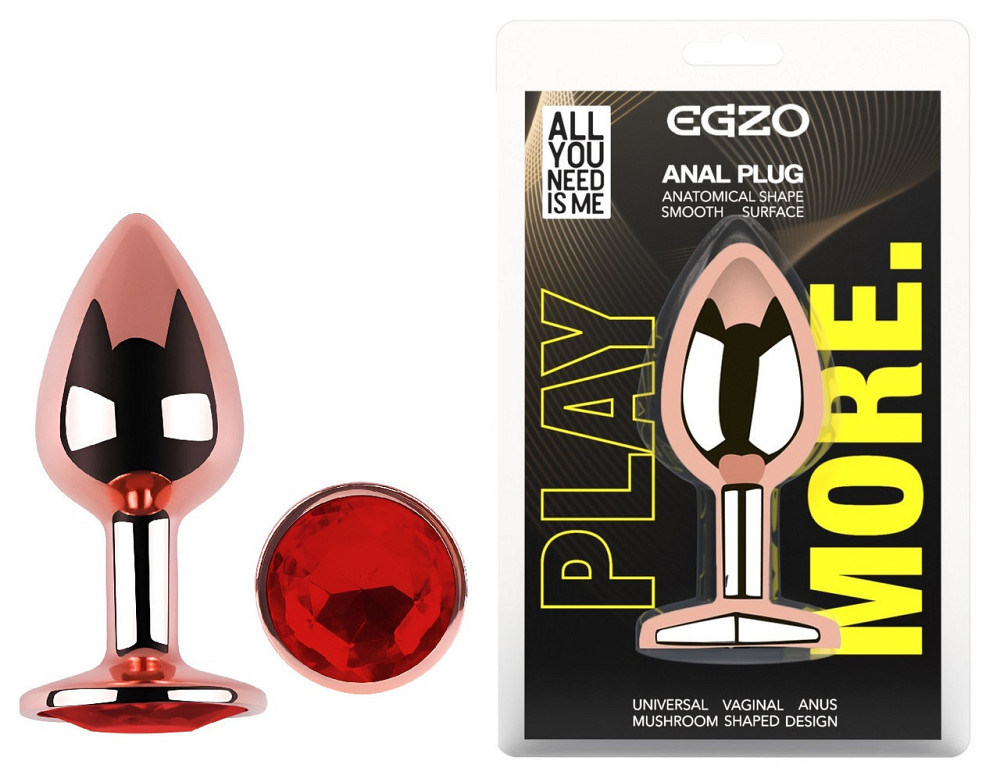 Анальна пробка з кристалом EGZO - Rose Gold Round Plug Red size S Sex Aura Київ - фото 1