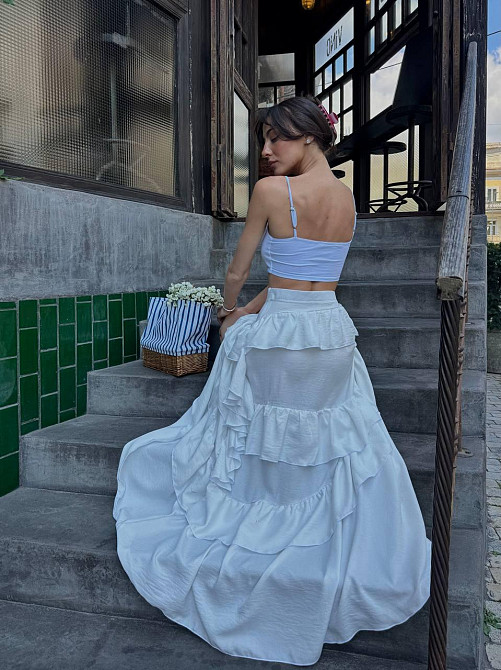 Жіноча романтична довга спідниця з воланами льон бохо Молочний, 44/46 Одеса - фото 5