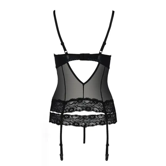 Корсет з відкритими грудьми Passion Exclusive NORTH CORSET S/M, black, пажі, трусики, шнурівка Львів