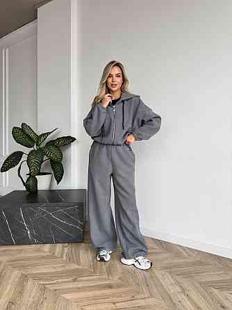 Жіночий стильний жіночий флісовий костюм-оверсайз із капюшоном. Сірий, 50/52 Одеса