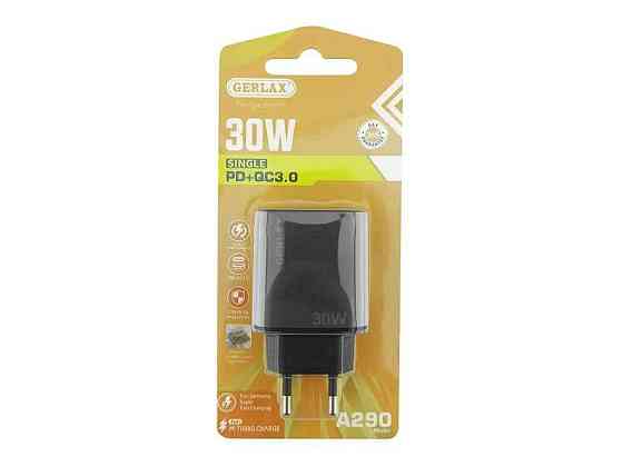 Мережевий зарядний пристрій USB A290 3A/1USB/PD30W/QC3.0 блістер чорний ТМ GERLAX Київ