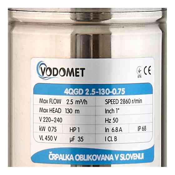 Скважинный насос Vodomet 4QGD 2.5-130-0.75 Н=130М, Q=40л/мин, P=750 Вт (VO4158) Киев
