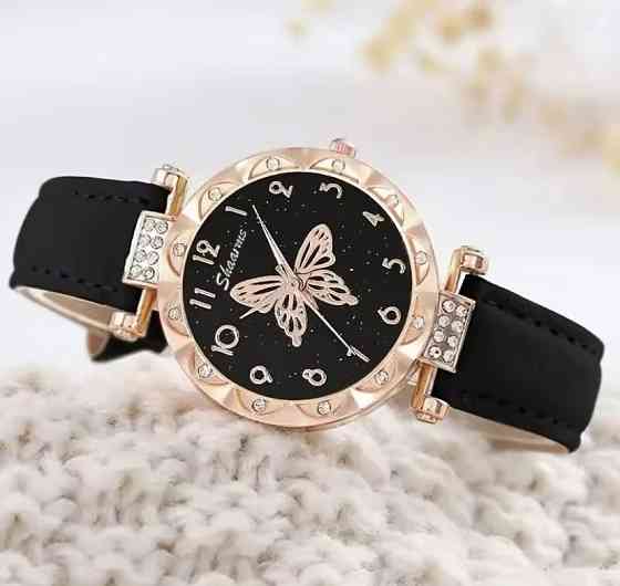 Подарочный набор для женщин Бабочка наручные часы браслет ожерелье и серьги без подарочной коробки черный Киев