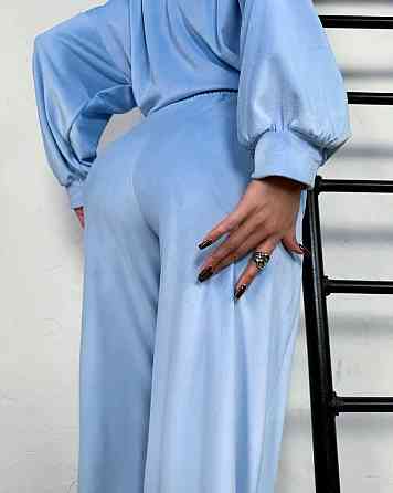 Женский повседневный стильный костюм велюр плюш Голубой, 42/44 Одесса