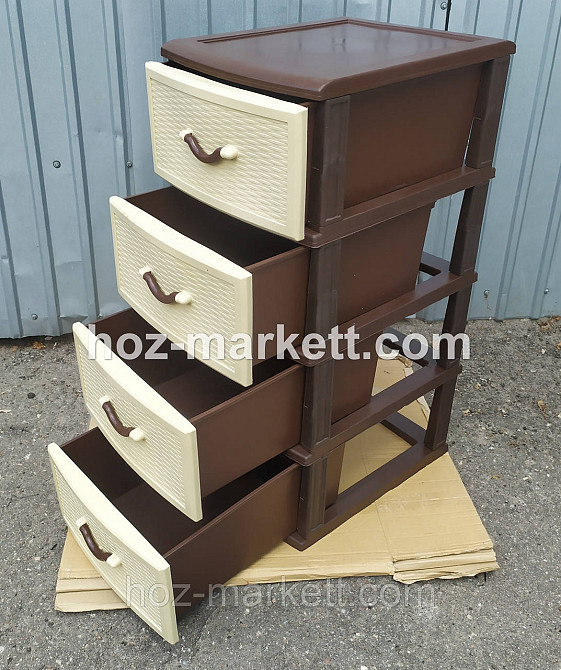 Пластиковый комод пластиковая тумбочка Стиль беж с коричневым 4 ящика Харьков - изображение 6