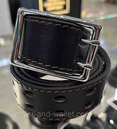 Коричневий чоловічий перфорований ремінь з пряжкою на дві спиці 40 мм PS Leather Київ