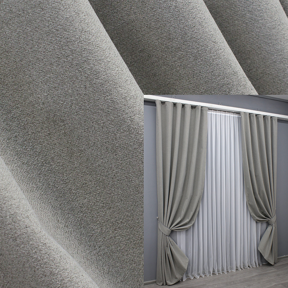 Комплект готовых штор VR-Textil Лен блэкаут № 1593ш Светло-серый 200х240 см 2 шт (39-896) Киев - изображение 1