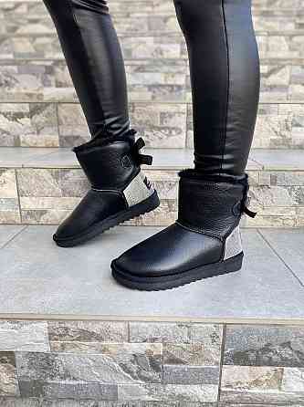 Угги жіночі OUQIDAGENI чорні натуральна шкіра висота 16 см розмір 36 ( -1) Коломыя
