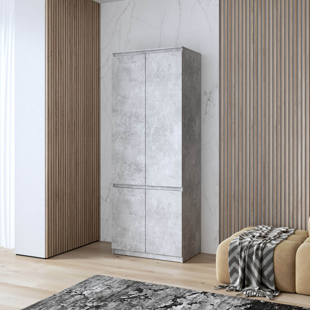 Шкаф для одежды VAYS, c полками, в спальню, современный, c фасадами без ручек R-24 Бетон Львов - изображение 1