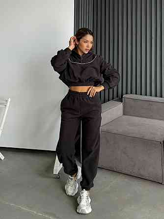 Женский теплый прогулочный костюм двойка: кофта и брюки из двухстороннего флиса Графит, 42/46 Одесса