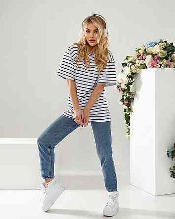 Подовжена футболка в смужку "Modis" оптом від виробника | Норма і батал Джинс, 46-48 Київ