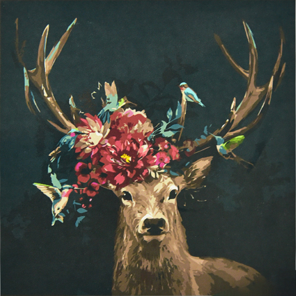 Набір для розпису по номерах Олень з квітами Strateg розміром 50х50 см (АА007), шт Киев - изображение 1