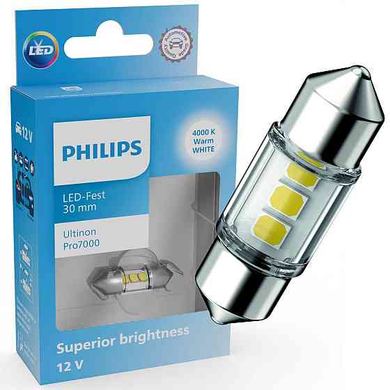 Світлодіодна лампа PHILIPS 11860WU70X1 C5W/C10W LED Ultinon Pro7000 Festoon SV8.5 WHITE 4000K 30mm 12V (1 шт) Харків
