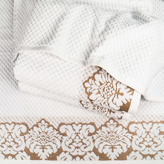 Комплект махровых полотенец 3шт 40x70см, 50x90см, 70x140см Damask Премиум качества Жаккардовое с велюром (Белый) Сумы - изображение 4