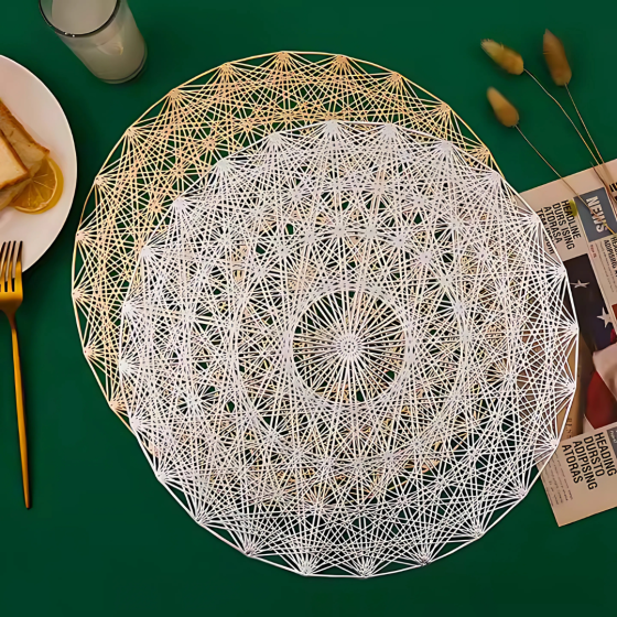 Сервировочная салфетка круглая под горячее, коврик сервировочный серебристый набор 2 шт Каменец-Подольский